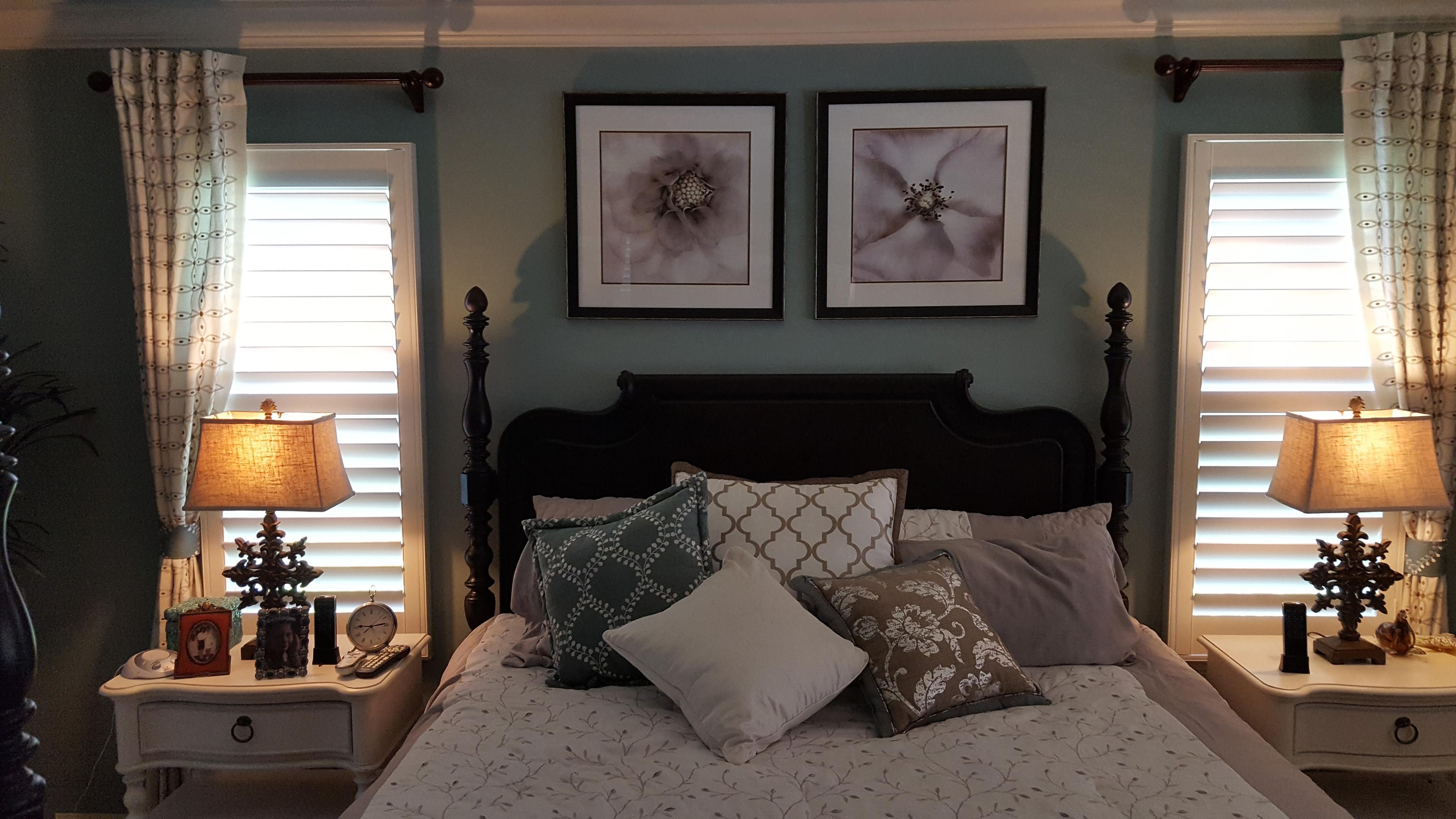 Plantation shutters in a beautiful bedroom